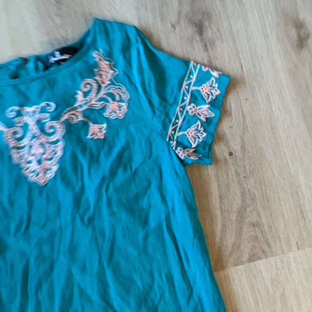 Lulus Tale To Tell Teal Embroidered Shift Dress Medium - Picture 4 of 8